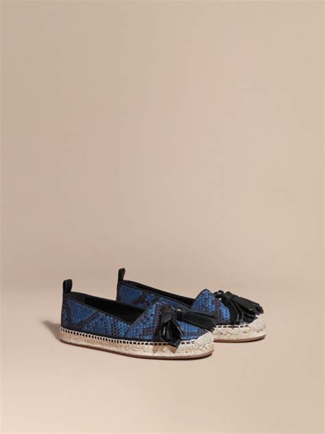 burberry mineral blue hodgeson tasselled python snake print espadri|Burberry Mineral Blue Snake Print Tasseled Espadrilles Size 38.